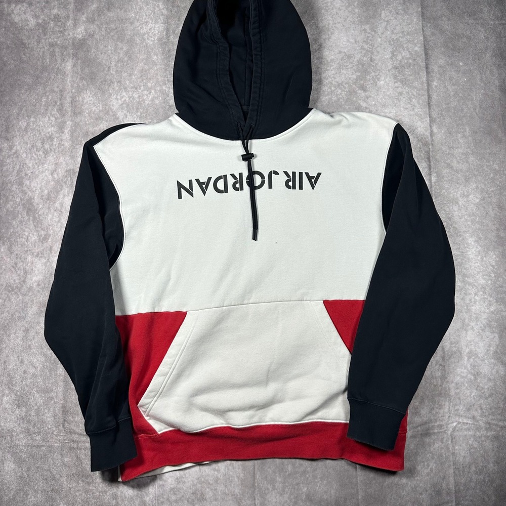 Nike Air Jordan Mens Colorblock Hoodie Large L Black White Red Upside Down Logo